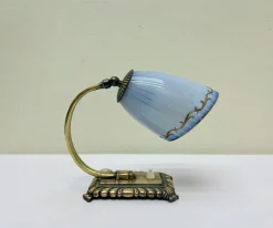 Outlet Pamono Art Deco Brass and Blue Glass Table Lamp, 1930s