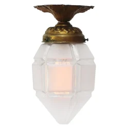 Discount Pamono Art Deco Brass and Frosted Glass Ceiling Lamp