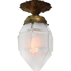 Discount Pamono Art Deco Brass and Frosted Glass Ceiling Lamp