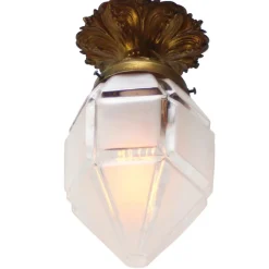 Discount Pamono Art Deco Brass and Frosted Glass Ceiling Lamp