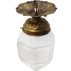 Discount Pamono Art Deco Brass and Frosted Glass Ceiling Lamp