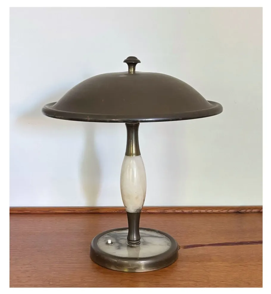 New Pamono Art Deco Brass and Marble Table Lamp, 1930s