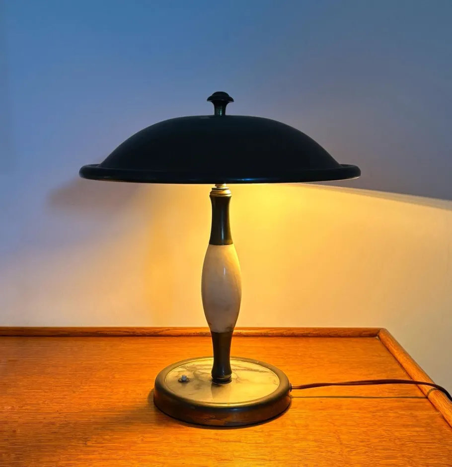 New Pamono Art Deco Brass and Marble Table Lamp, 1930s