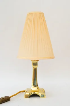 Pamono Art Deco Brass Table Lamp with Fabric Shade, Vienna, Austria, 1920s