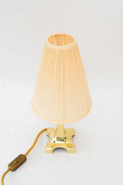 Pamono Art Deco Brass Table Lamp with Fabric Shade, Vienna, Austria, 1920s
