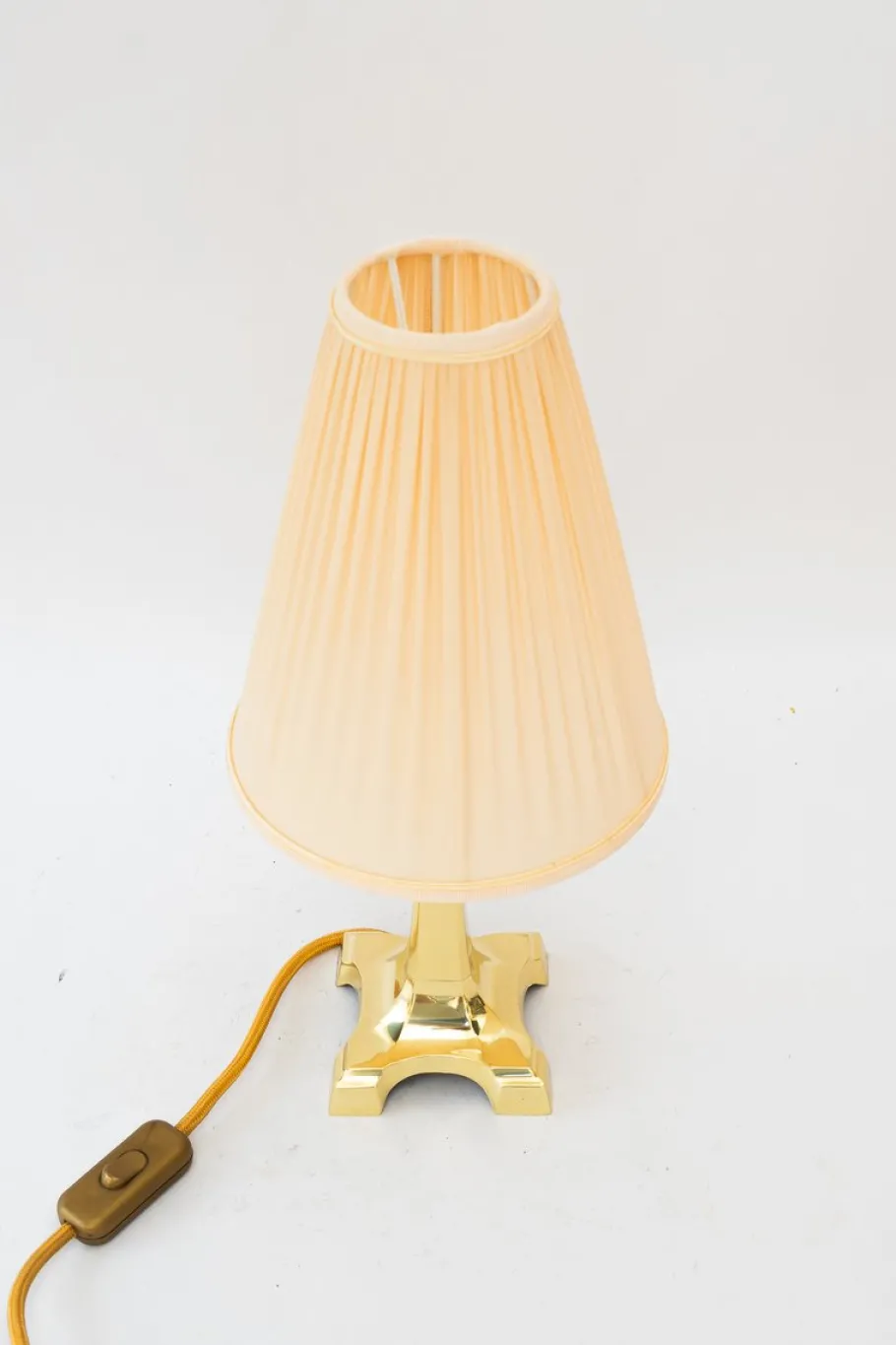 Pamono Art Deco Brass Table Lamp with Fabric Shade, Vienna, Austria, 1920s