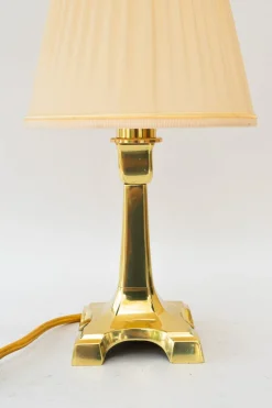 Pamono Art Deco Brass Table Lamp with Fabric Shade, Vienna, Austria, 1920s