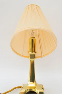 Pamono Art Deco Brass Table Lamp with Fabric Shade, Vienna, Austria, 1920s