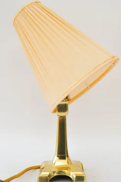 Pamono Art Deco Brass Table Lamp with Fabric Shade, Vienna, Austria, 1920s