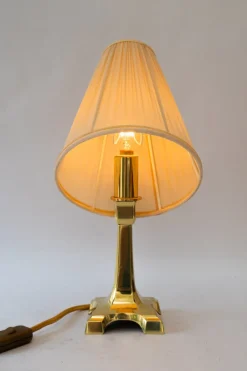 Pamono Art Deco Brass Table Lamp with Fabric Shade, Vienna, Austria, 1920s