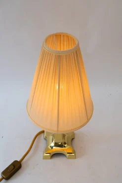 Pamono Art Deco Brass Table Lamp with Fabric Shade, Vienna, Austria, 1920s