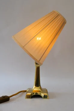 Pamono Art Deco Brass Table Lamp with Fabric Shade, Vienna, Austria, 1920s