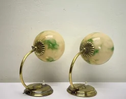 Pamono Art Deco Brass Table Lamps with Clouded Opal Shades, 1930s, Set of 2