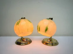 Pamono Art Deco Brass Table Lamps with Clouded Opal Shades, 1930s, Set of 2