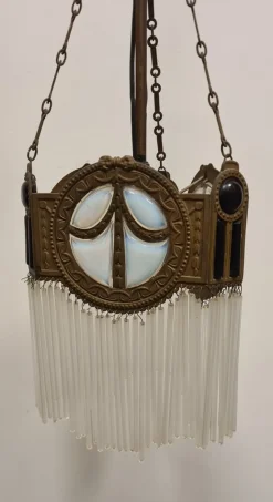 Hot Pamono Art Deco Bronze and Glass Chandelier