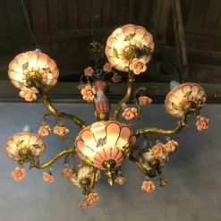 New Pamono Art Deco Bronze and Porcelain Chandelier, 1920s