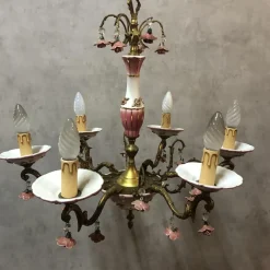 New Pamono Art Deco Bronze and Porcelain Chandelier, 1920s