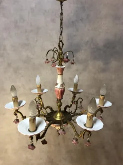 New Pamono Art Deco Bronze and Porcelain Chandelier, 1920s