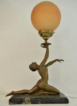 Outlet Pamono Art Deco Bronze, Patinated Metal and Marble Table Lamp, 1930s