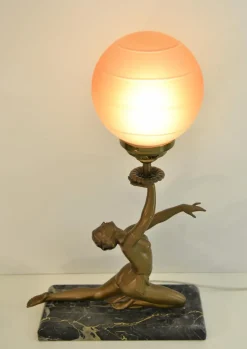 Outlet Pamono Art Deco Bronze, Patinated Metal and Marble Table Lamp, 1930s