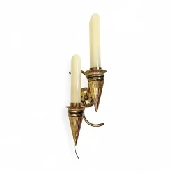 Hot Pamono Art Deco Bronze Torchiere Wall Light with Glass Candles, 1950s