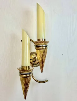 Hot Pamono Art Deco Bronze Torchiere Wall Light with Glass Candles, 1950s