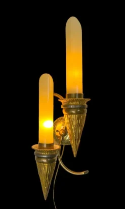 Hot Pamono Art Deco Bronze Torchiere Wall Light with Glass Candles, 1950s
