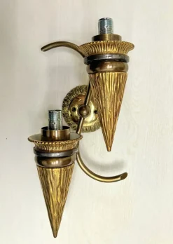Hot Pamono Art Deco Bronze Torchiere Wall Light with Glass Candles, 1950s