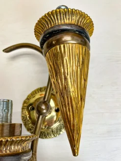 Hot Pamono Art Deco Bronze Torchiere Wall Light with Glass Candles, 1950s