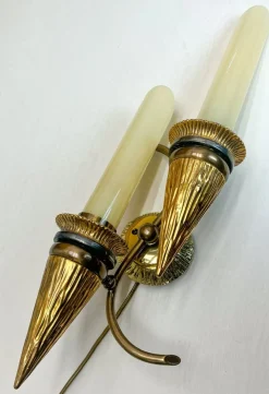 Hot Pamono Art Deco Bronze Torchiere Wall Light with Glass Candles, 1950s