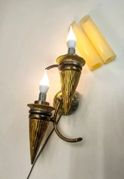 Hot Pamono Art Deco Bronze Torchiere Wall Light with Glass Candles, 1950s