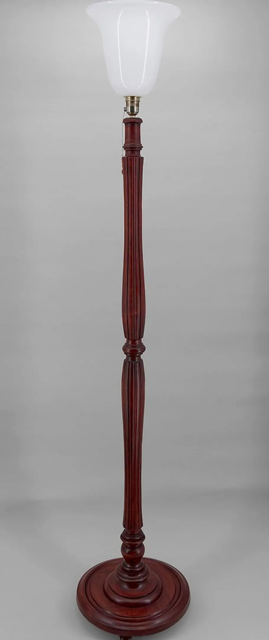 Pamono Art Deco Carved Wood and Opaline Glass Floor Lamp, France, 1925