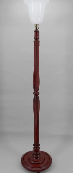 Pamono Art Deco Carved Wood and Opaline Glass Floor Lamp, France, 1925