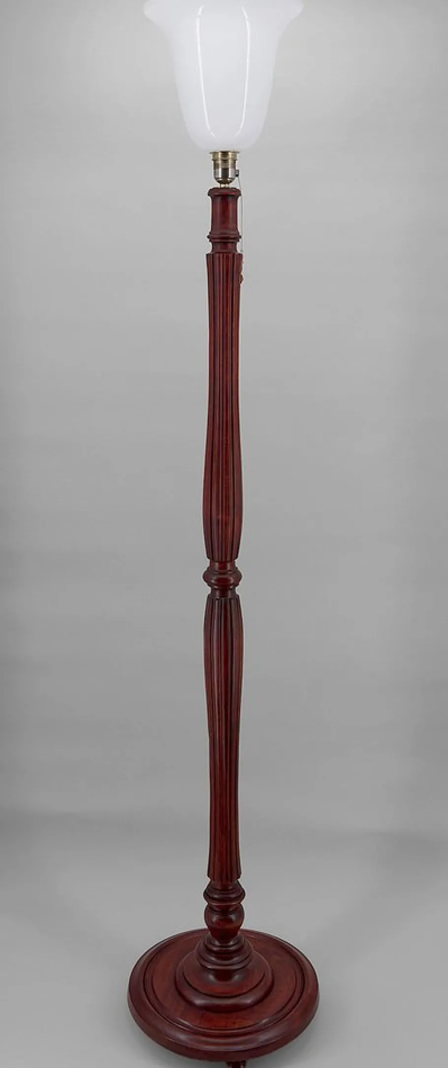 Pamono Art Deco Carved Wood and Opaline Glass Floor Lamp, France, 1925