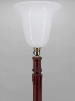 Pamono Art Deco Carved Wood and Opaline Glass Floor Lamp, France, 1925