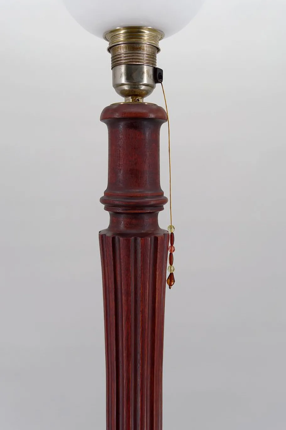 Pamono Art Deco Carved Wood and Opaline Glass Floor Lamp, France, 1925