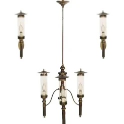 Hot Pamono Art Deco Chandelier and Sconces, Set of 3