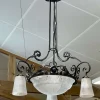 New Pamono Art Deco Chandelier in Glass and Wrought Iron from Muller Frères Luneville