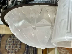 New Pamono Art Deco Chandelier in Glass and Wrought Iron from Muller Frères Luneville