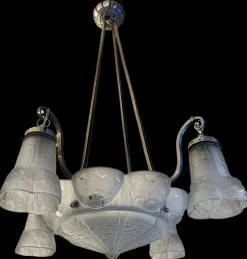 Discount Pamono Art Deco Chandelier with Tulips and Polylobed Basin by Müller Frères Lunéville, 1925