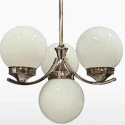 Clearance Pamono Art Deco Chrome Pendant with Opaline Glass, 1930s