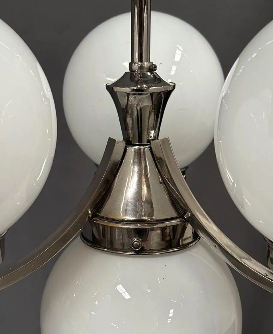 Clearance Pamono Art Deco Chrome Pendant with Opaline Glass, 1930s