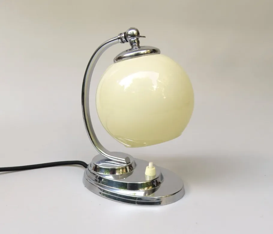 Online Pamono Art Deco Chrome-Plated Bedside Lamp with Glass Shade, 1930s