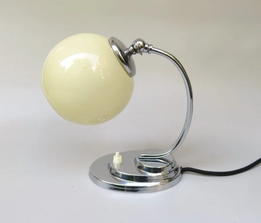 Online Pamono Art Deco Chrome-Plated Bedside Lamp with Glass Shade, 1930s