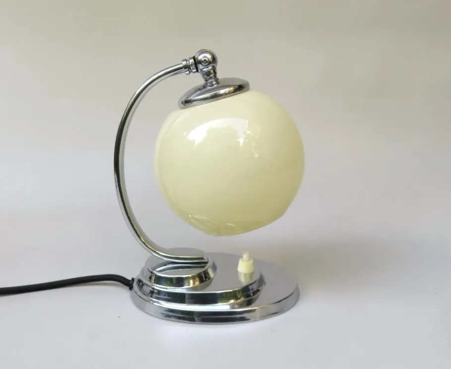 Online Pamono Art Deco Chrome-Plated Bedside Lamp with Glass Shade, 1930s