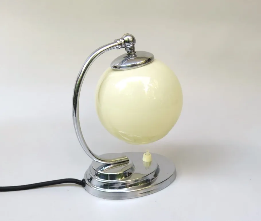 Online Pamono Art Deco Chrome-Plated Bedside Lamp with Glass Shade, 1930s
