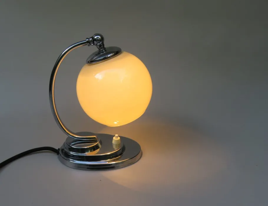 Online Pamono Art Deco Chrome-Plated Bedside Lamp with Glass Shade, 1930s