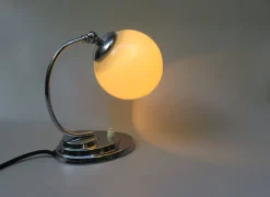 Online Pamono Art Deco Chrome-Plated Bedside Lamp with Glass Shade, 1930s