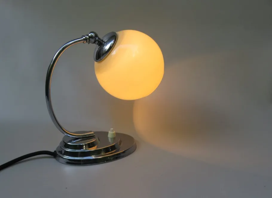 Online Pamono Art Deco Chrome-Plated Bedside Lamp with Glass Shade, 1930s