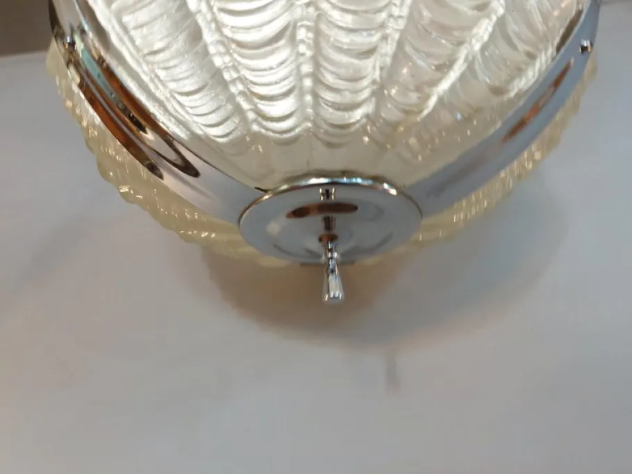 New Pamono Art Deco Clam Shell Frosted Glass and Chrome Hanging Light, 1920s